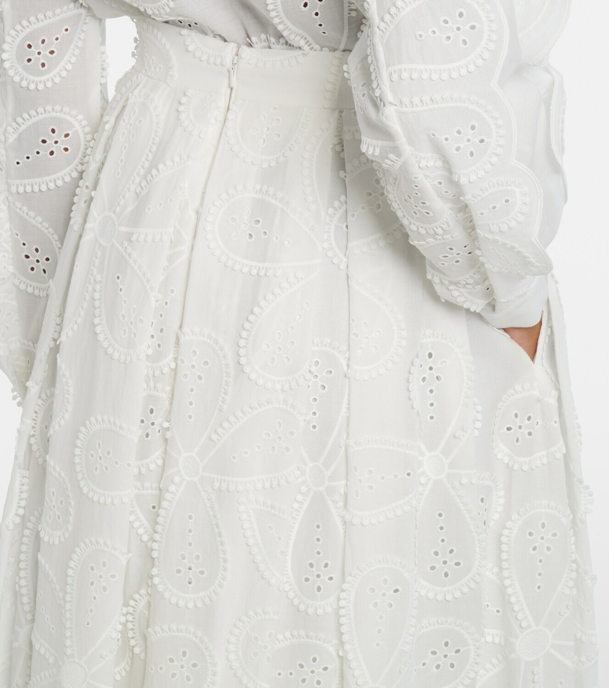 Elie Saab Embroidered cotton-blend midi skirt