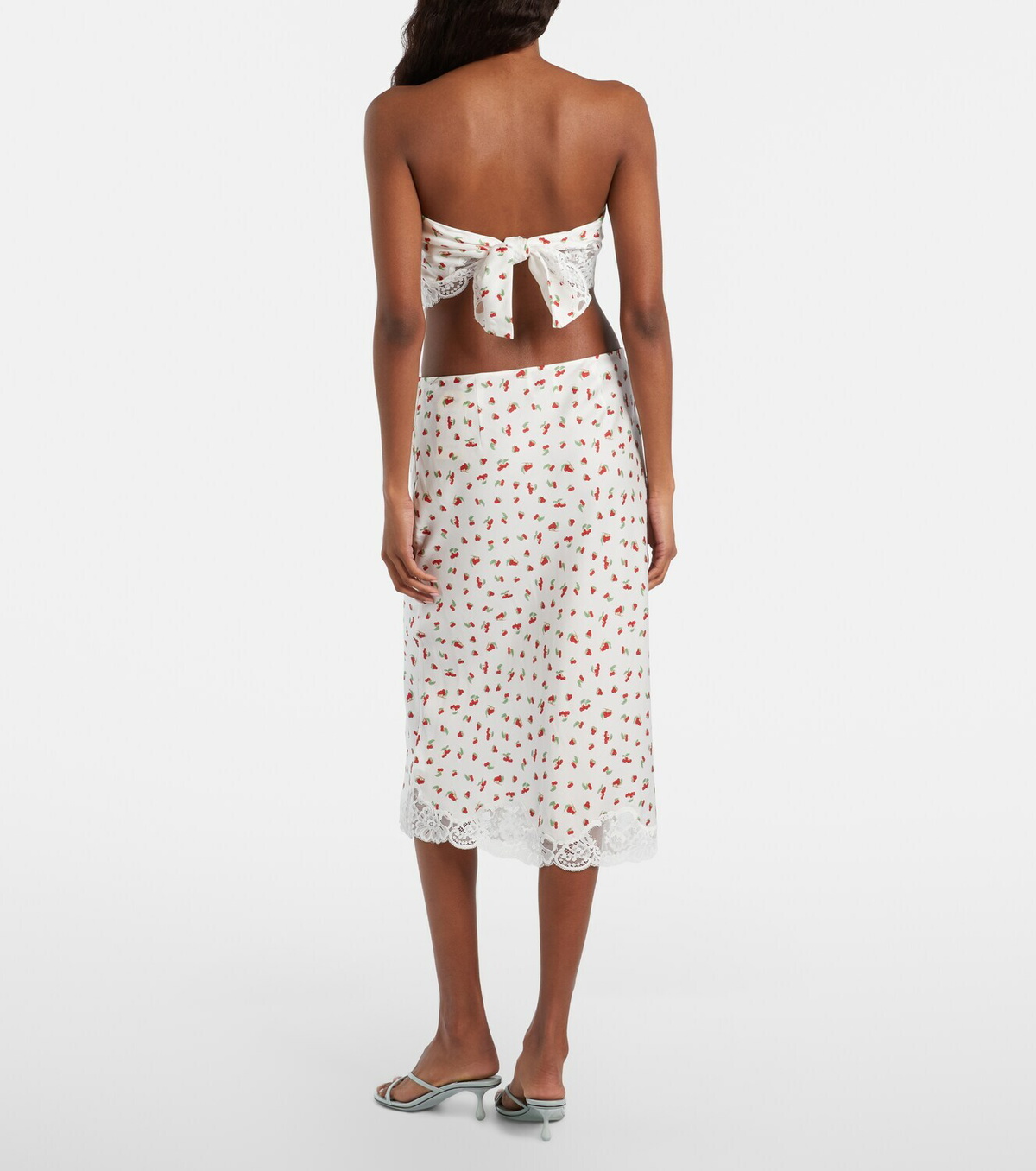 Posse Fae lace-trimmed printed midi skirt