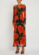 Never Fully Dressed Floral-print Mesh Midi Dress Black Red