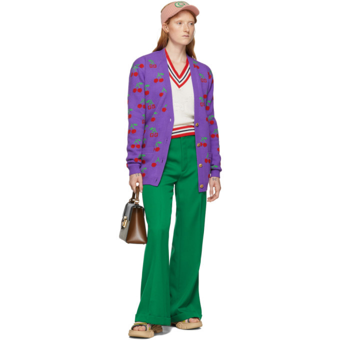 GUCCI フルーツ柄 カーディガン （シルク✖️レーヨン） Gucci Purple Jacquard GG Cherry Cardigan Gucci