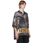 Moschino Black and Gold Leather Print Half-Sleeve Shirt