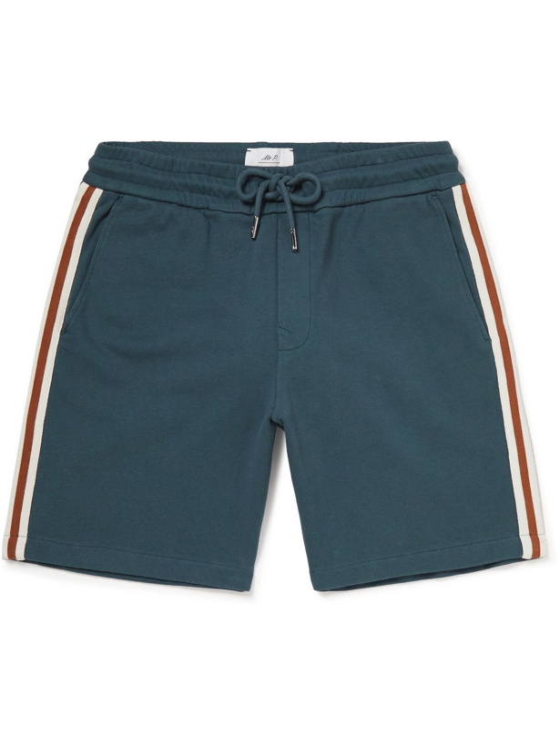 Photo: Mr P. - Striped Organic Cotton-Jersey Drawstring Shorts - Blue