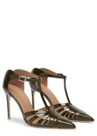 Malone Souliers Jennifer 90 Patent Heeled Mules Khaki