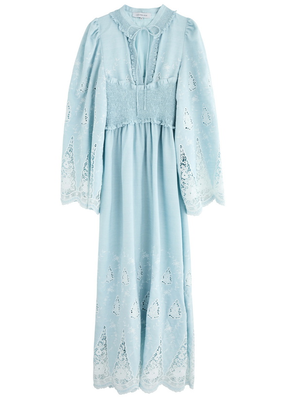 Photo: Lug Von Siga Tiara Guipure Lace-trimmed Woven Maxi Dress Light Blue
