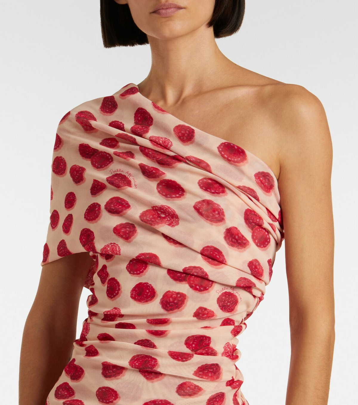 Stella McCartney Off-shoulder printed mesh maxi dress