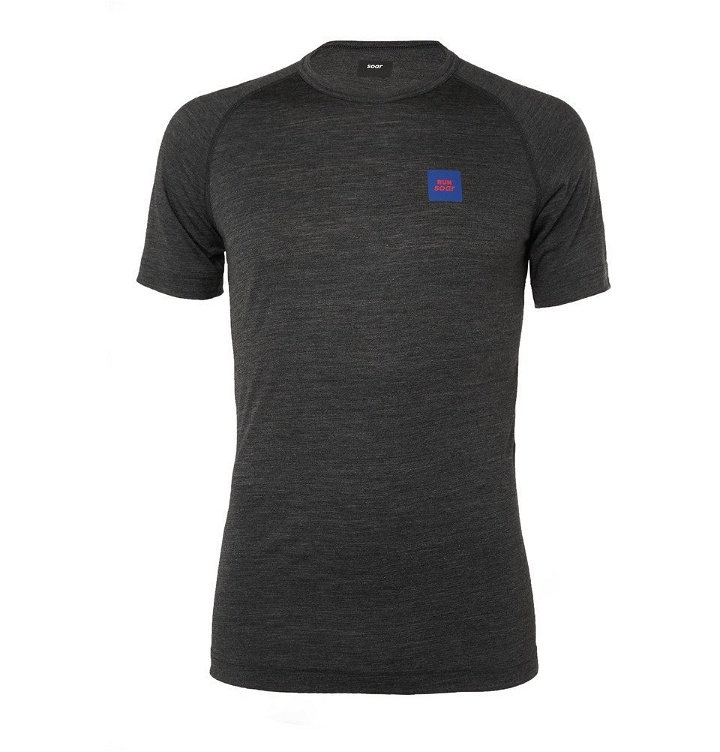 Photo: Soar Running - Wool and Silk-Blend Base-Layer T-Shirt - Charcoal