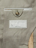 Brunello Cucinelli - Double-Breasted Herringbone Linen Suit Jacket - Green