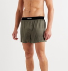 TOM FORD - Velvet-Trimmed Stretch-Silk Satin Boxer Shorts - Green