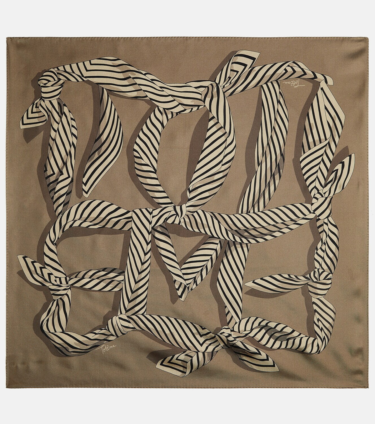 Monogram Wool And Silk Scarf in Brown - Toteme