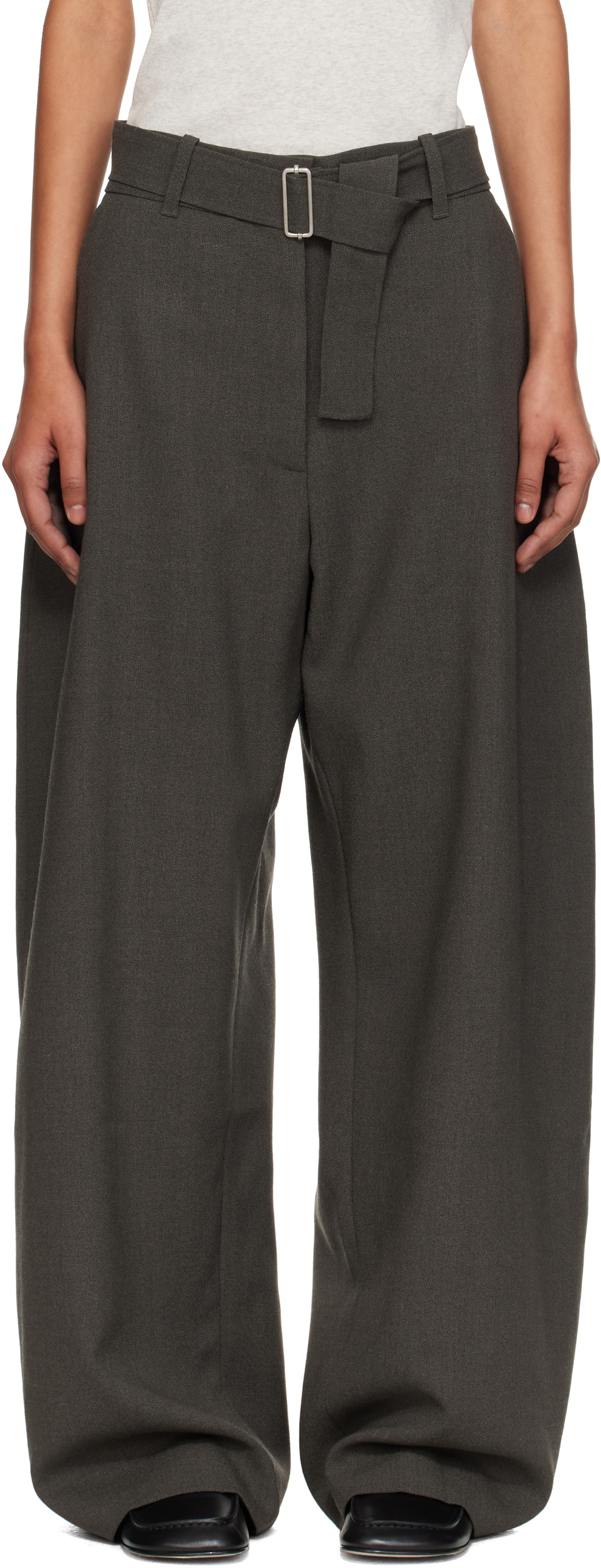 Studio Nicholson Taupe Belted Round Leg Trousers