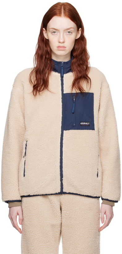 Photo: Gramicci Beige Zip Sherpa Jacket
