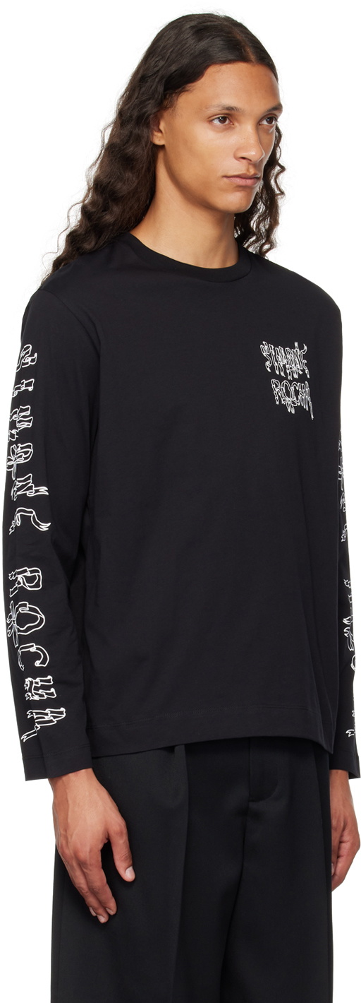 Simone Rocha Black Printed Ribbon Logo Long Sleeve T-Shirt Simone