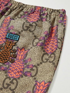 GUCCI - Wide-Leg Logo-Appliquéd Printed Silk-Twill Shorts - Brown