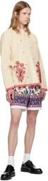 HARAGO Off-White Beadwork Flower Shirt