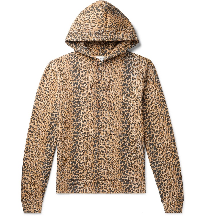 Photo: SAINT LAURENT - Leopard-Print Fleece-Back Cotton-Jersey Hoodie - Neutrals