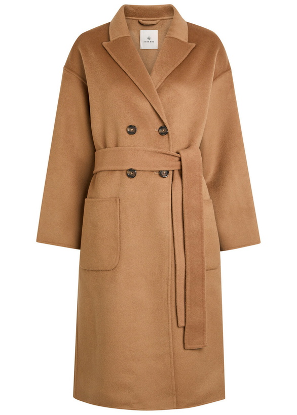 Photo: Anine Bing Dylan Belted Wool and Cashmere-blend Coat Brown