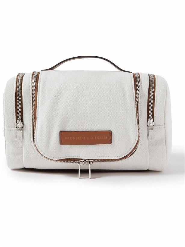 Photo: Brunello Cucinelli - Leather-Trimmed Cotton and Linen-Blend Canvas Weekend Bag