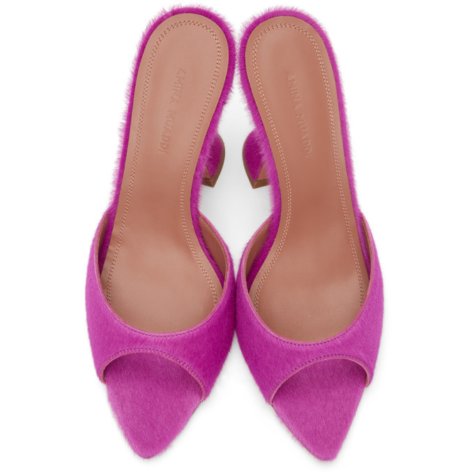 Amina Muaddi Pink Pony Caroline Slipper Heels Amina Muaddi