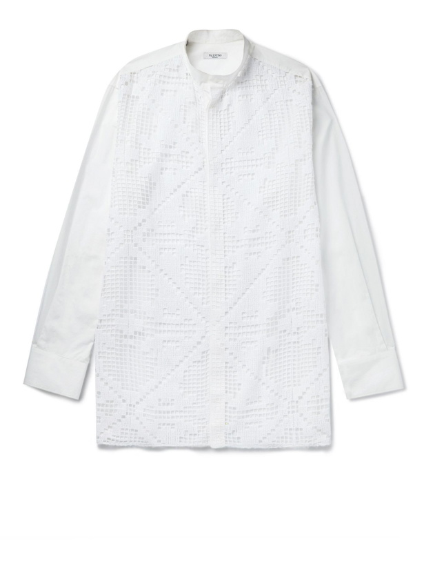 Photo: VALENTINO - Grandad-Collar Macramé and Cotton-Poplin Shirt - White