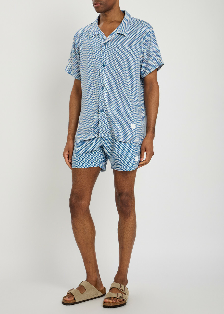 Boss Patterned Shell Swim Shorts Blue