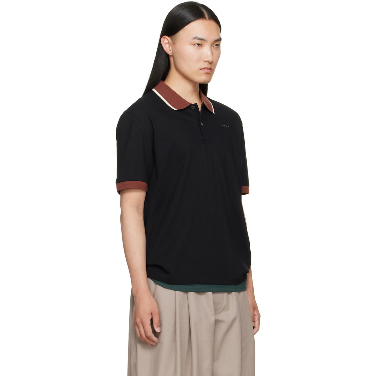 Marni Black Embroidered-Logo Polo
