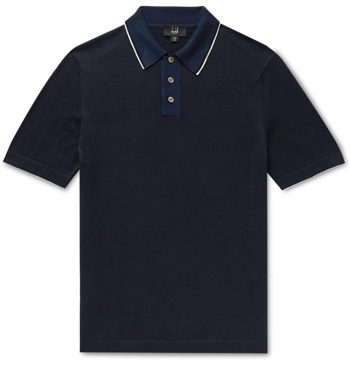 Photo: Dunhill - Slim-Fit Silk-Trimmed Cotton Polo Shirt - Blue