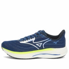 Mizuno Men's Running Wave Rider 29 Sneaker in White/Estate Blue/Lightning Yellow