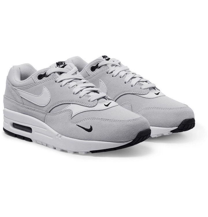Photo: Nike - Air Max 1 Premium Leather-Trimmed Suede and Mesh Sneakers - Men - Gray