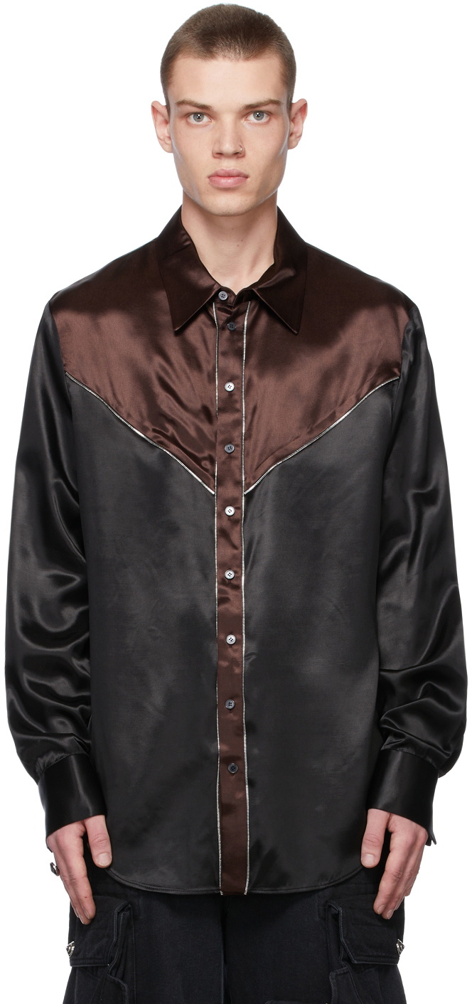We11done Brown Yoke Piping Detail Shirt We11done
