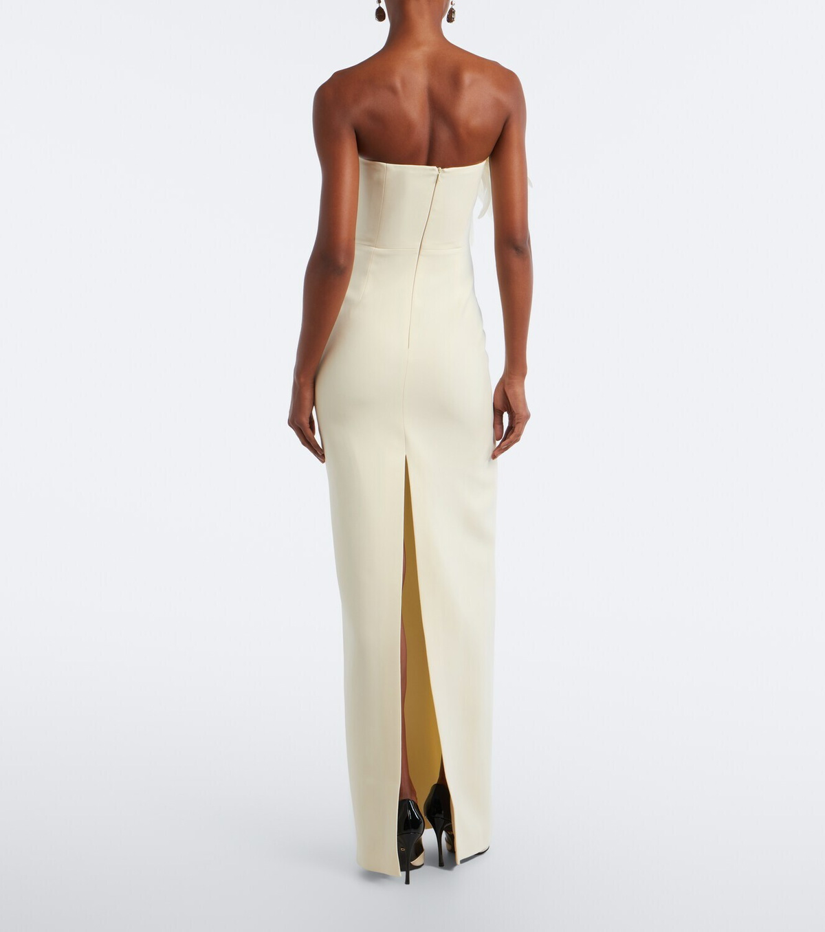 David Koma Feather-trimmed bustier gown