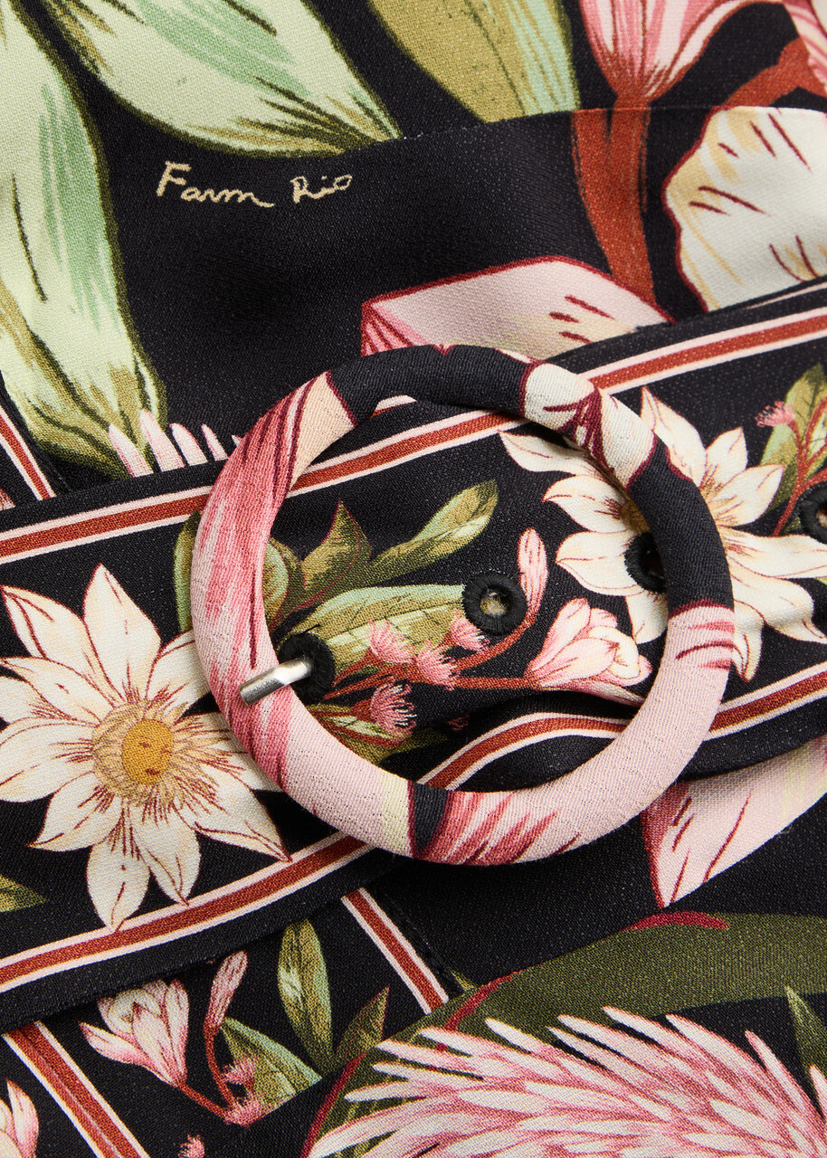 Farm Rio Floral-print Belted Mini Dress Black