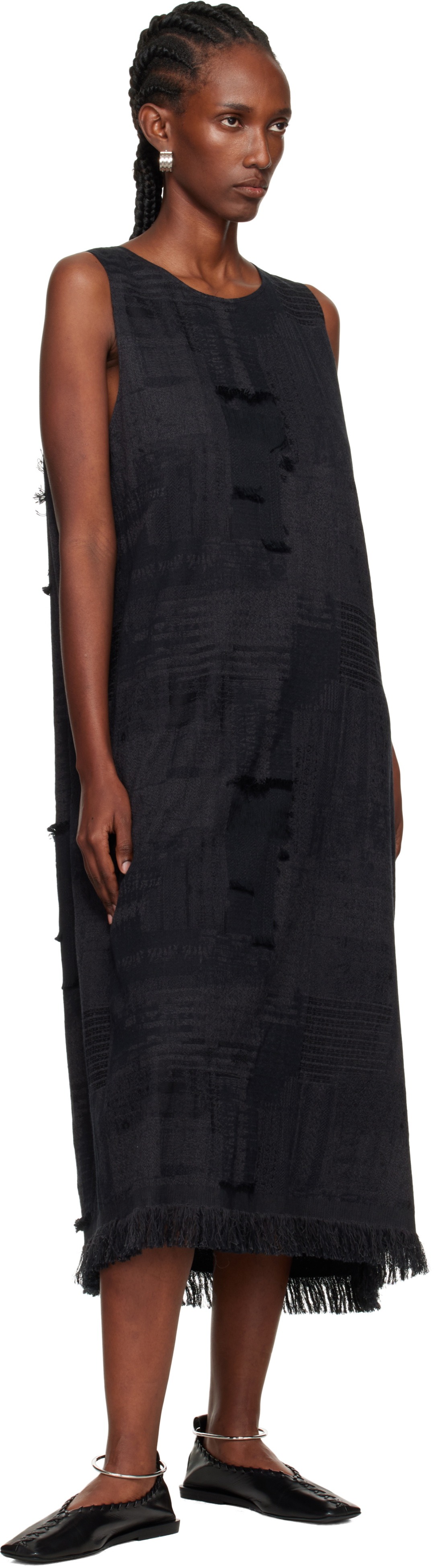 Y's Black O-Asymmetry Sleeveless Midi Dress