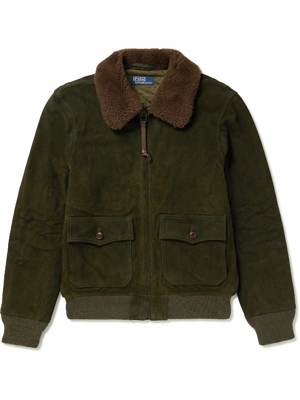 Photo: Polo Ralph Lauren - Shearling-Trimmed Suede Bomber Jacket - Green
