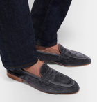 Edward Green - Polperro Leather-Trimmed Suede Penny Loafers - Gray