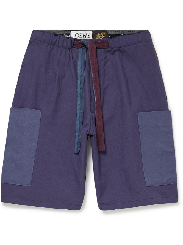 Photo: LOEWE - Paula's Ibiza Striped Linen and Cotton-Blend Drawstring Shorts - Blue