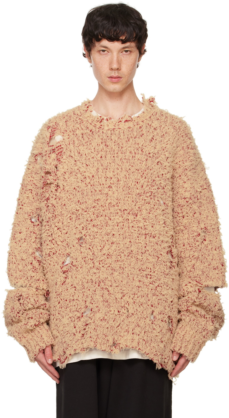 doublet Beige Oversized Damaged Sweater