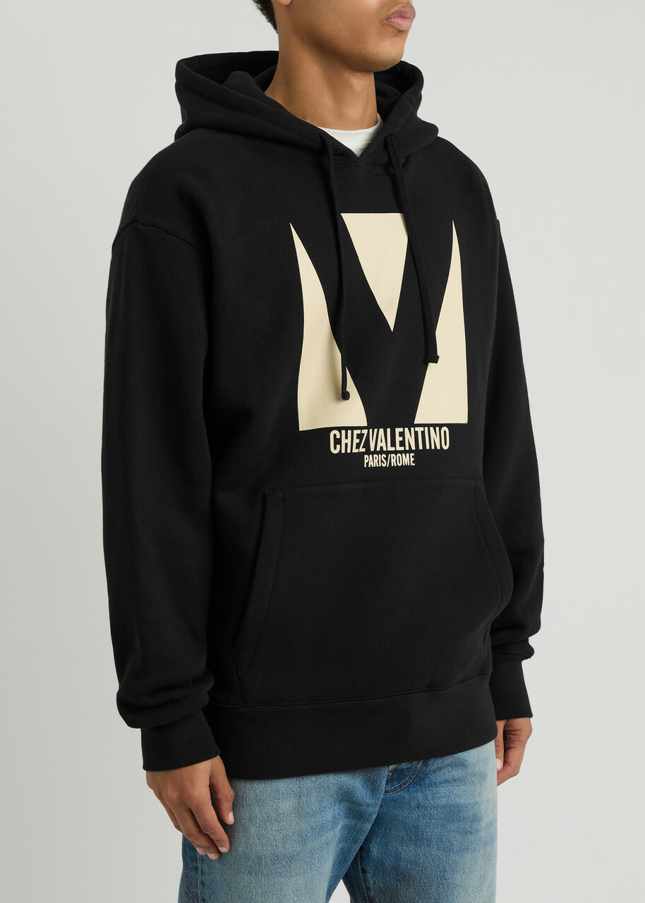 Valentino Logo Hooded Cotton Sweatshirt Black