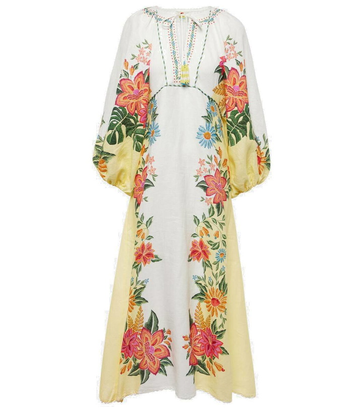 Photo: Farm Rio Bloom Garden embroidered linen maxi dress