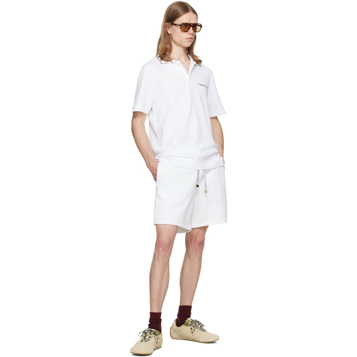 Casablanca White Laurel Pique Short Sleeve Polo