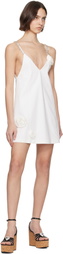 AREA Off-White Crystal Rosette Poplin Minidress