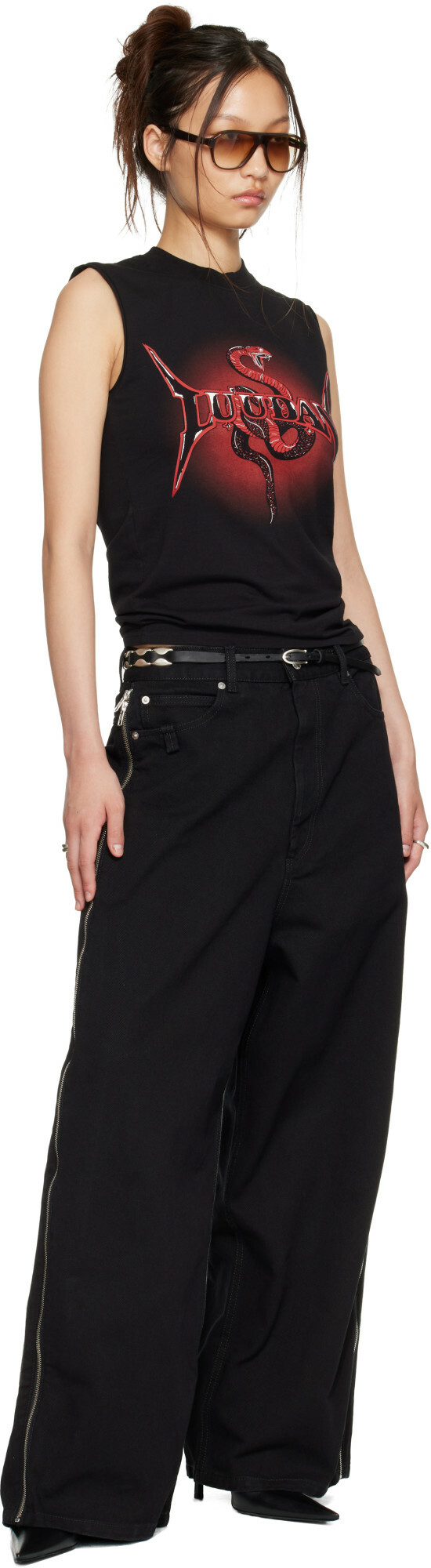 LU'U DAN Black Side Zip Jeans