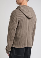 Rick Owens Maglia Ribbed Hooded Cotton Jumper Grey