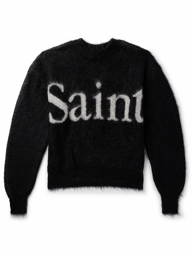 Photo: SAINT Mxxxxxx - Logo-Jacquard Brushed Mohair-Blend Sweater - Black