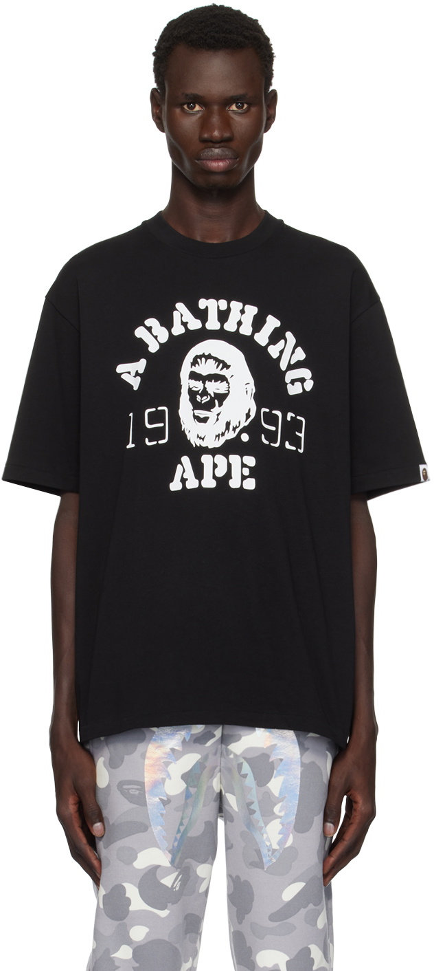 BAPE Black OG Ape Head College T-shirt A Bathing Ape