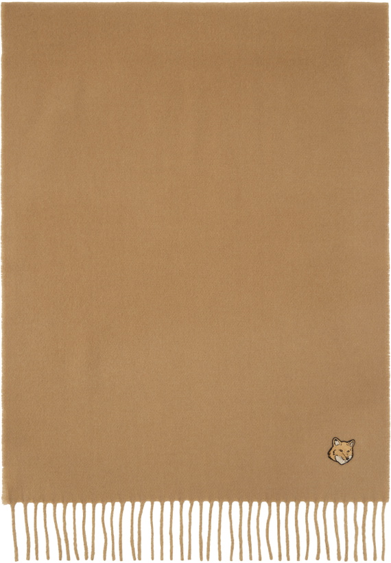 Photo: Maison Kitsuné Beige Fox Head Double Face Scarf
