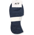 N/A - Striped Stretch Cotton-Blend No-Show Socks - Blue