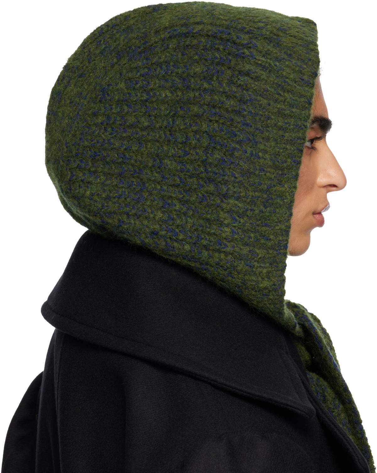 Dries Van Noten Green Hooded Wool Scarf