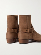 SAINT LAURENT - Wyatt Buckled Waxed-Suede Boots - Brown