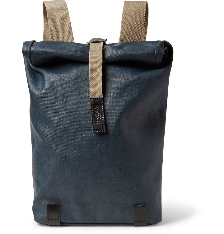 Photo: Brooks England - Pickwick Small Leather-Trimmed Coated Cotton-Canvas Backpack - Blue