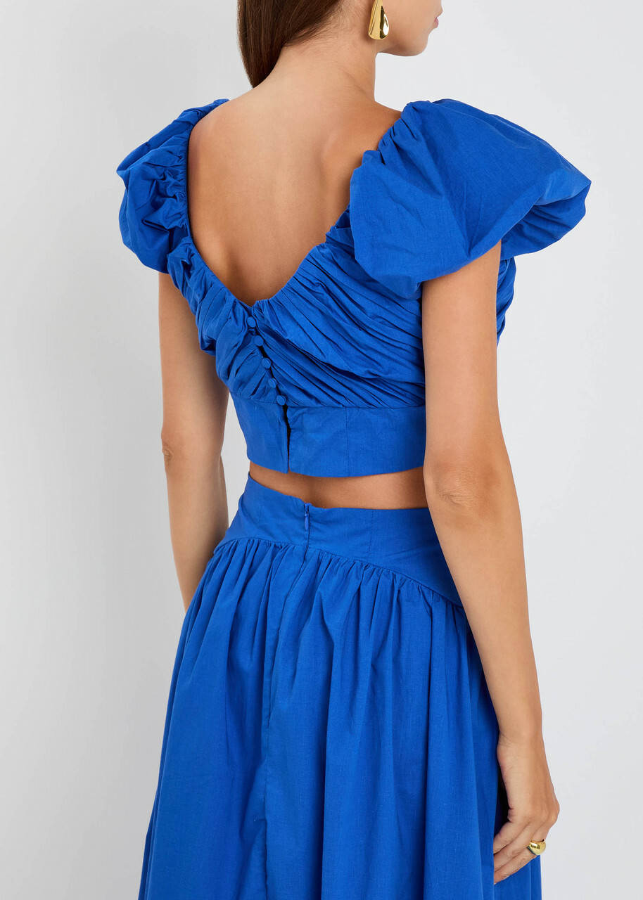 Sister Jane Diary Gathered Lyocell-blend top Blue